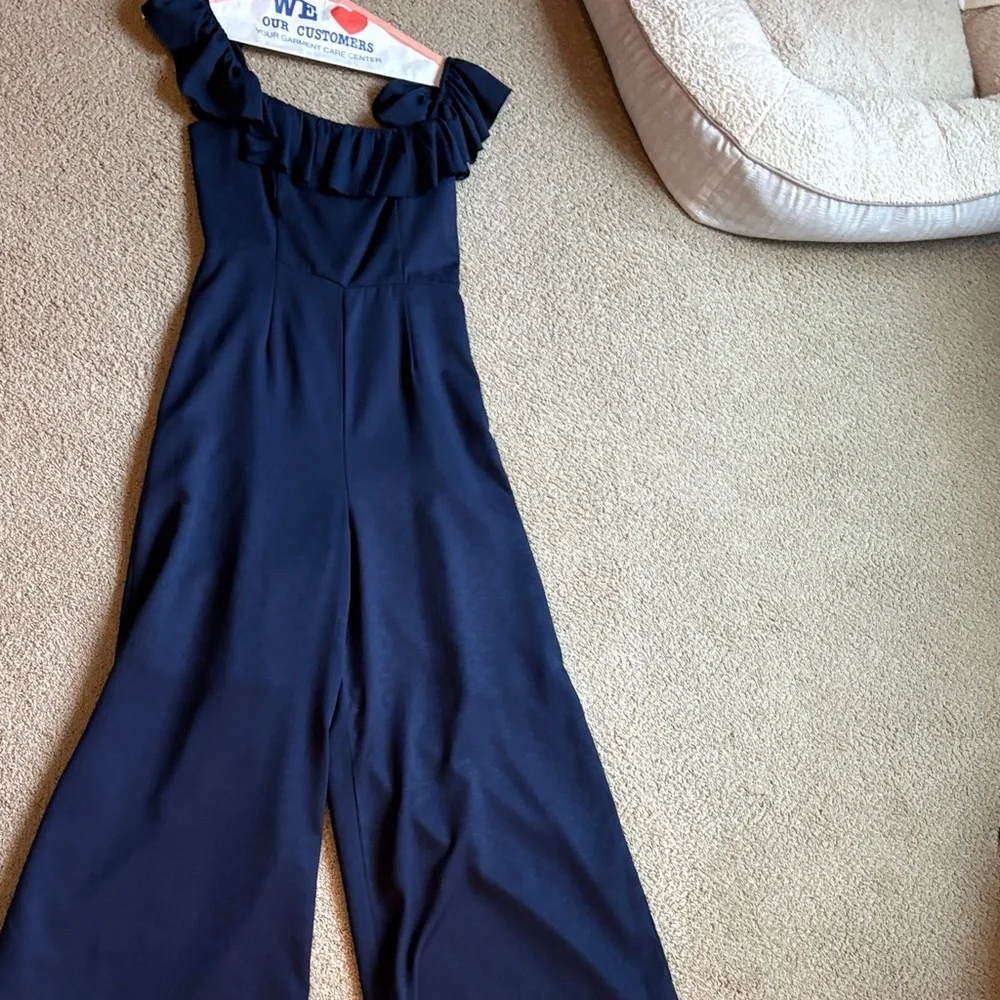 Aqua Ruffled Navy Jumpsuit - Picture 1 of 2